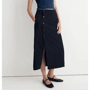 Wrap Midi Skirt 14 Black Linen-Cotton Blend NL829